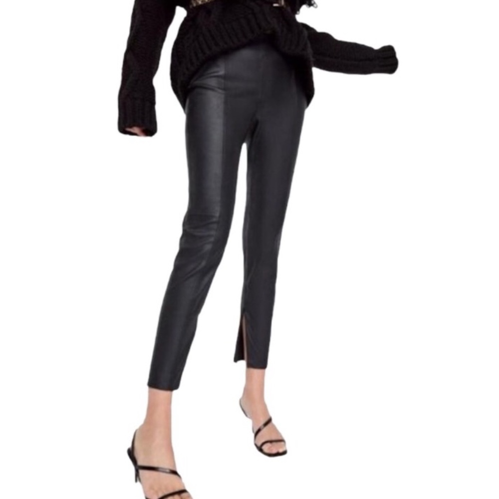 Zara Faux Leather Zip Hem Leggings